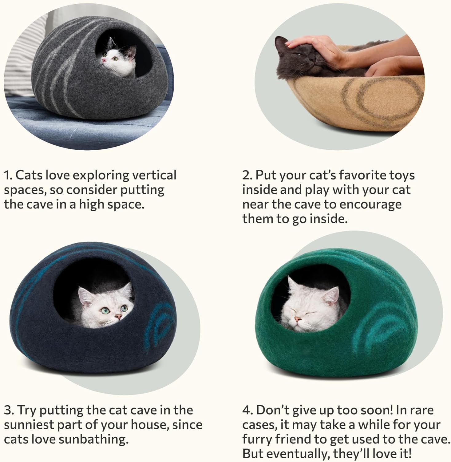 Cat Cave – Premium Felt Cat Bed for Indoor Cats, Handmade 100% Merino Wool (Aquamarine, Medium)