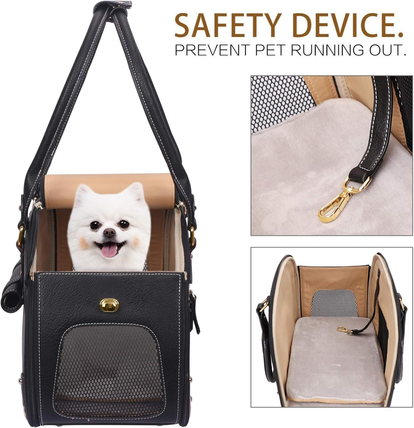 Dog Carrier, Pet Carrier, Dog Purse, Foldable Waterproof Premium PU Leather Pet Travel Portable Bag Carrier for Cat and Small Dog Home & Outdoor Small Black