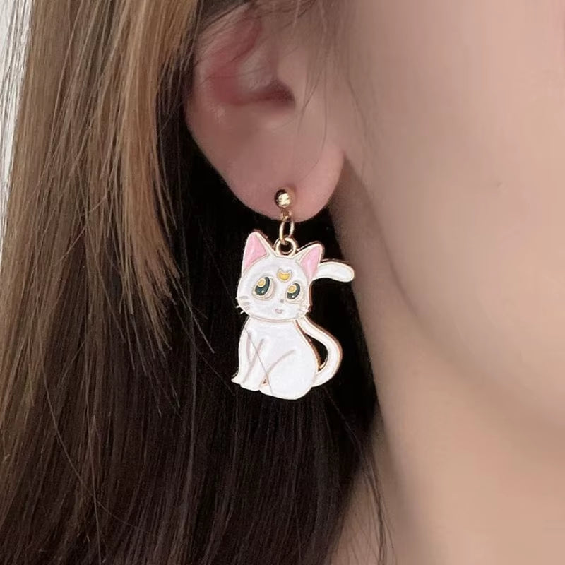 Anime Cute Drop Earrings Kawaii Cartoon Moon Cat Pendant Jewelry for Women Korean Fashion Enamel Design Accessories