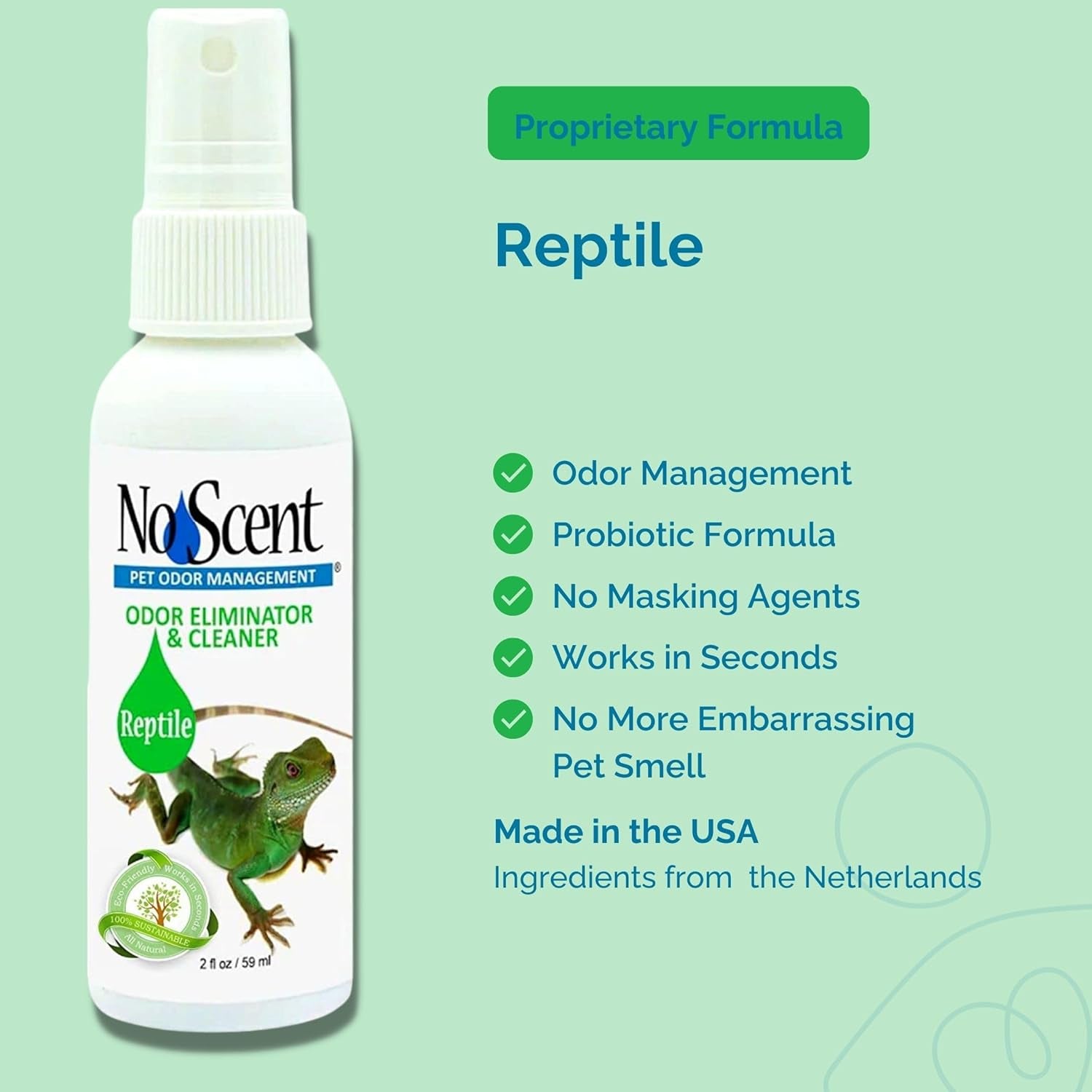 No Scent Reptile Tank Cleaner Spray & Pet Odor Management for Bearded Dragon, Turtle, Lizard Terrarium Freshener (8 Fl Oz / 237 Ml)