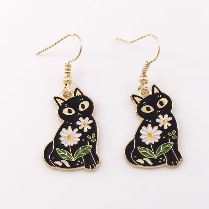 Anime Cute Drop Earrings Kawaii Cartoon Moon Cat Pendant Jewelry for Women Korean Fashion Enamel Design Accessories