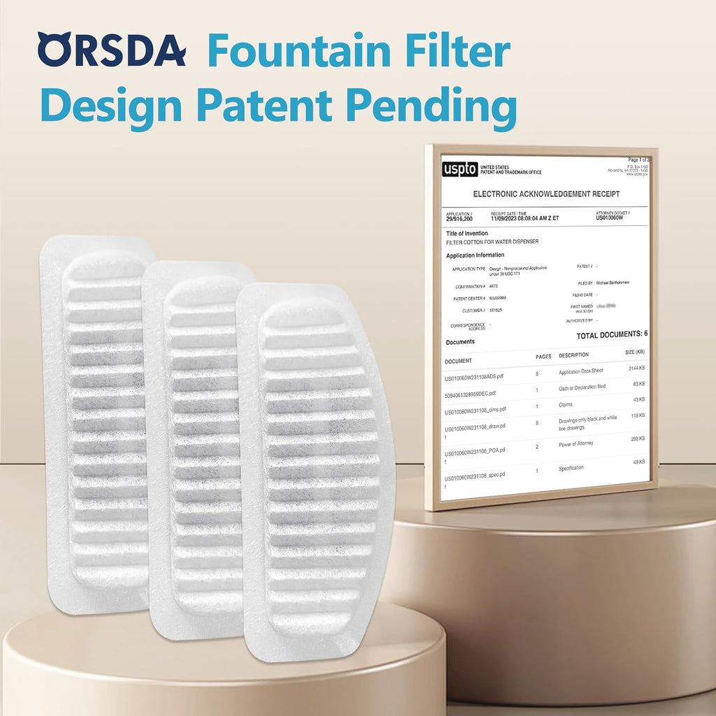 Cat Water Fountain Filter, 6 Pack Replacement Filters for 67Oz/2L Automatic Pet Fountain - 3 Triple Filtration System