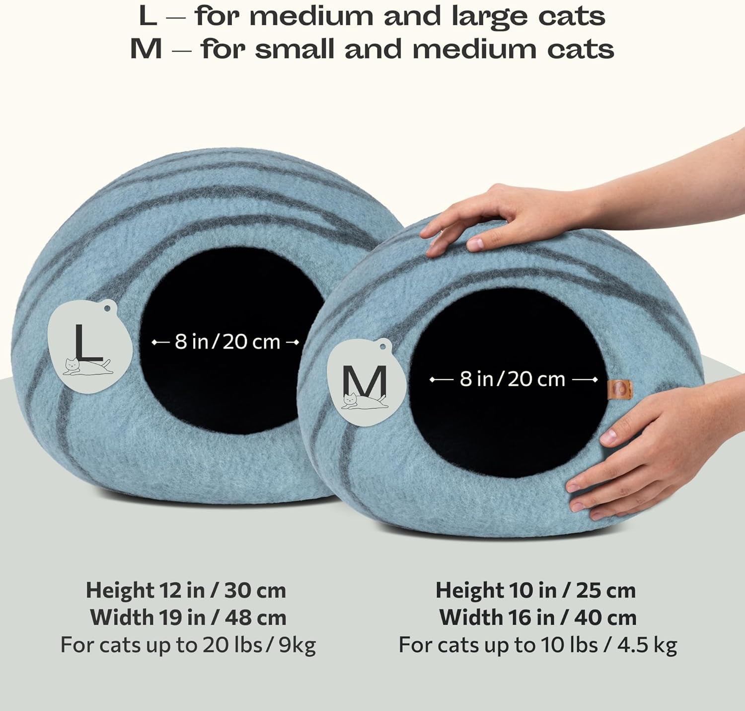 Cat Cave – Premium Felt Cat Bed for Indoor Cats, Handmade 100% Merino Wool (Aquamarine, Medium)