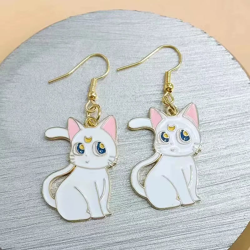 Anime Cute Drop Earrings Kawaii Cartoon Moon Cat Pendant Jewelry for Women Korean Fashion Enamel Design Accessories