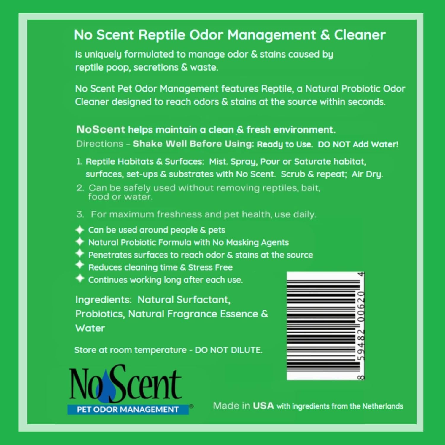 No Scent Reptile Tank Cleaner Spray & Pet Odor Management for Bearded Dragon, Turtle, Lizard Terrarium Freshener (8 Fl Oz / 237 Ml)