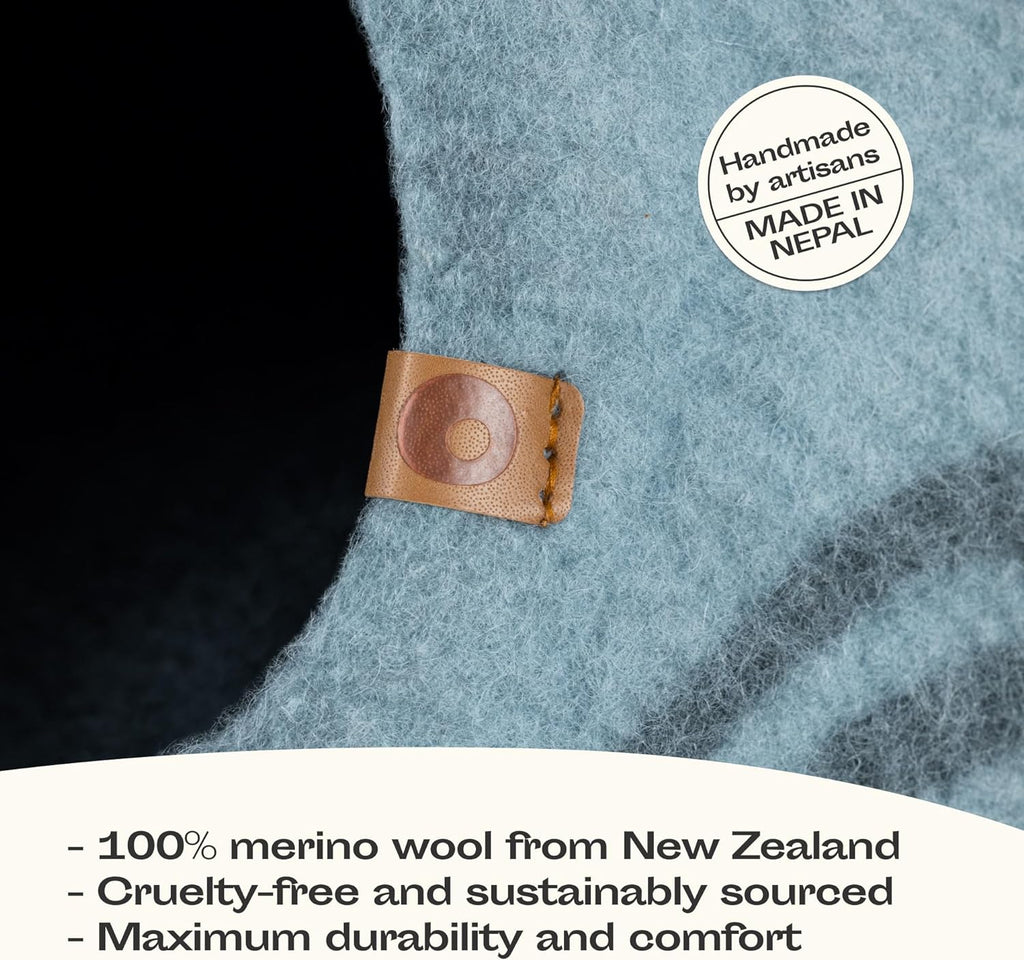 Cat Cave – Premium Felt Cat Bed for Indoor Cats, Handmade 100% Merino Wool (Aquamarine, Medium)