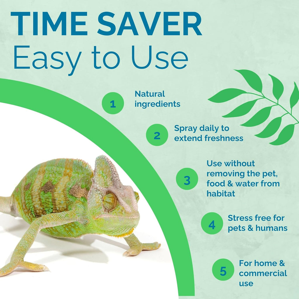 No Scent Reptile Tank Cleaner Spray & Pet Odor Management for Bearded Dragon, Turtle, Lizard Terrarium Freshener (8 Fl Oz / 237 Ml)